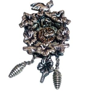 Vintage Silver Tone Cuckoo Clock Charm Pendant Miniature Chalet Pinecone Weights